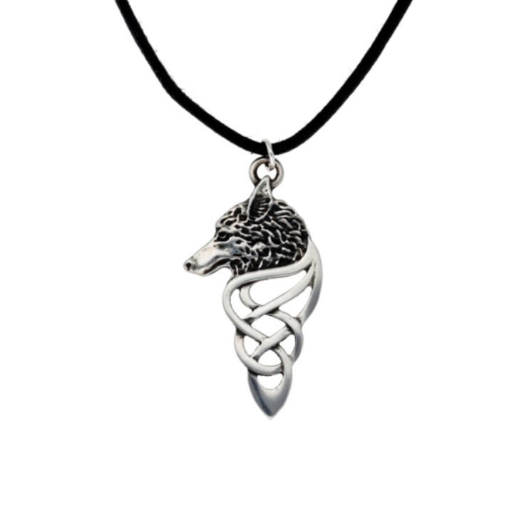 Image 1 of Wolf Celtic Knotwork Symbol Leather Thong Stylish Pewter Pendant