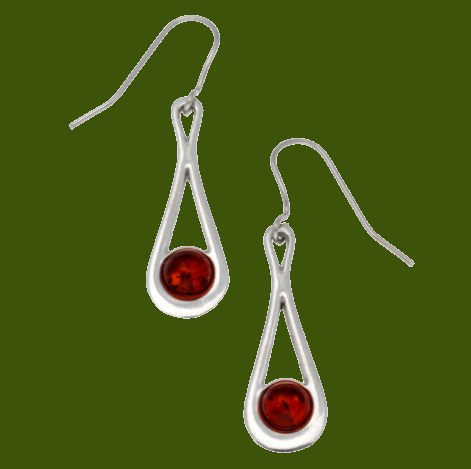 Image 0 of Teardrop Amber Glass Stone Stylish Pewter Sheppard Hook Earrings