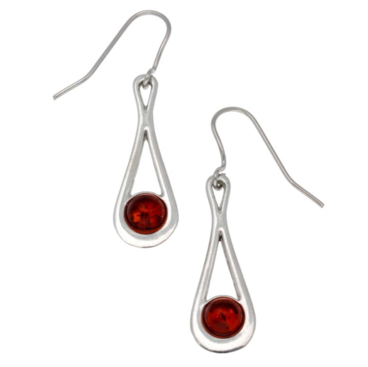 Image 1 of Teardrop Amber Glass Stone Stylish Pewter Sheppard Hook Earrings