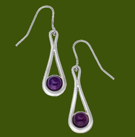 Image 0 of Teardrop Amethyst Glass Stone Stylish Pewter Sheppard Hook Earrings