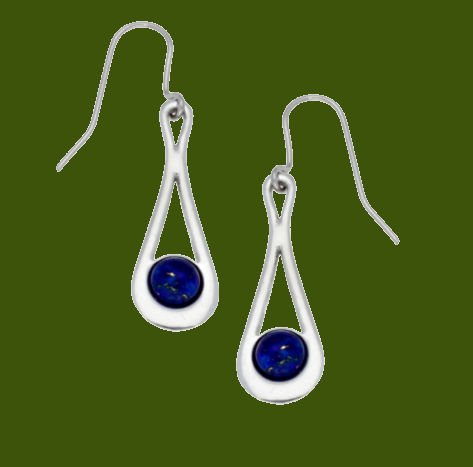 Image 0 of Teardrop Lapis Lazuli Glass Stone Stylish Pewter Sheppard Hook Earrings