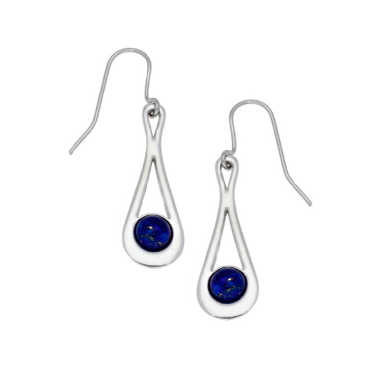 Image 1 of Teardrop Lapis Lazuli Glass Stone Stylish Pewter Sheppard Hook Earrings