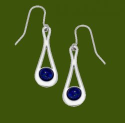 Teardrop Lapis Lazuli Glass Stone Stylish Pewter Sheppard Hook Earrings