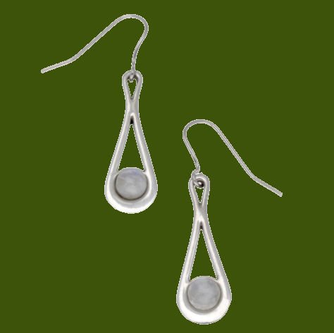 Image 0 of Teardrop Moonstone Glass Stone Stylish Pewter Sheppard Hook Earrings