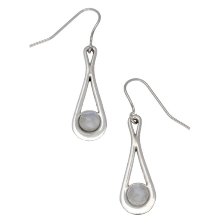 Image 1 of Teardrop Moonstone Glass Stone Stylish Pewter Sheppard Hook Earrings