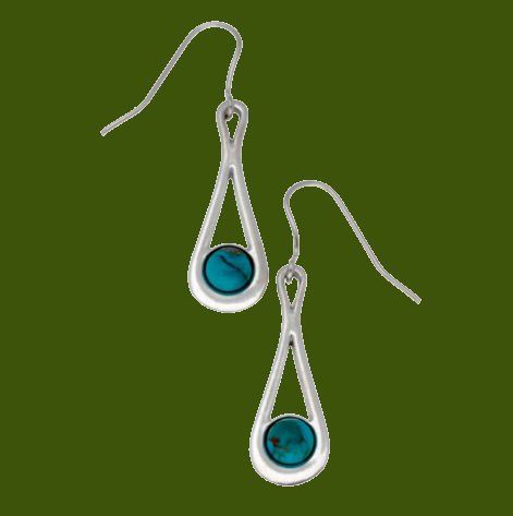 Image 0 of Teardrop Turquoise Glass Stone Stylish Pewter Sheppard Hook Earrings