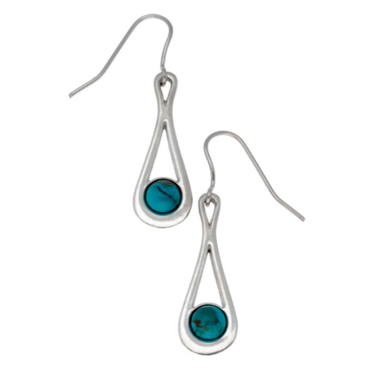 Image 1 of Teardrop Turquoise Glass Stone Stylish Pewter Sheppard Hook Earrings