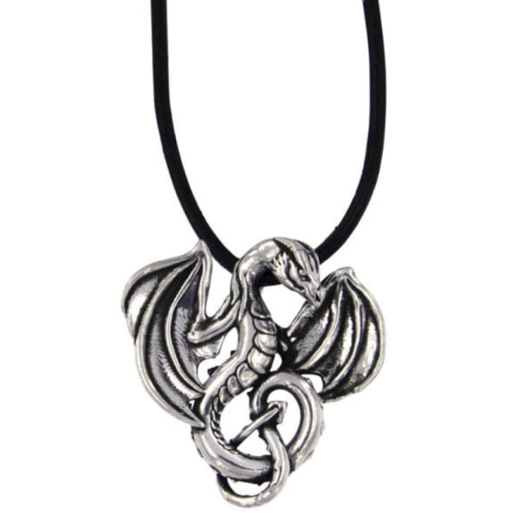 Image 1 of Winged Dragon Mystical Creature Leather Thong Stylish Small Pewter Pendant