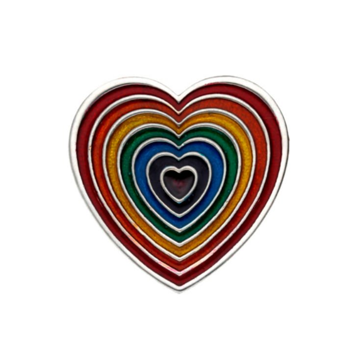 Image 1 of Heart Rainbow Enamel Love Themed Stylish Pewter Brooch