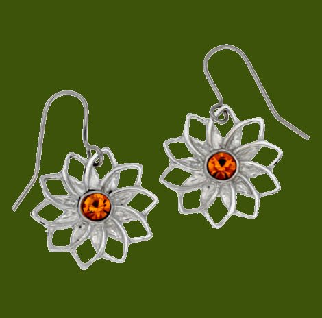 Image 0 of Petal Flower Topaz Crystal Small Sheppard Hook Stylish Pewter Earrings