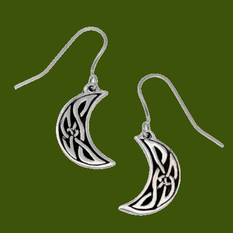 Image 0 of Crescent Moon Celtic Knotwork Stylish Pewter Sheppard Hook Earrings