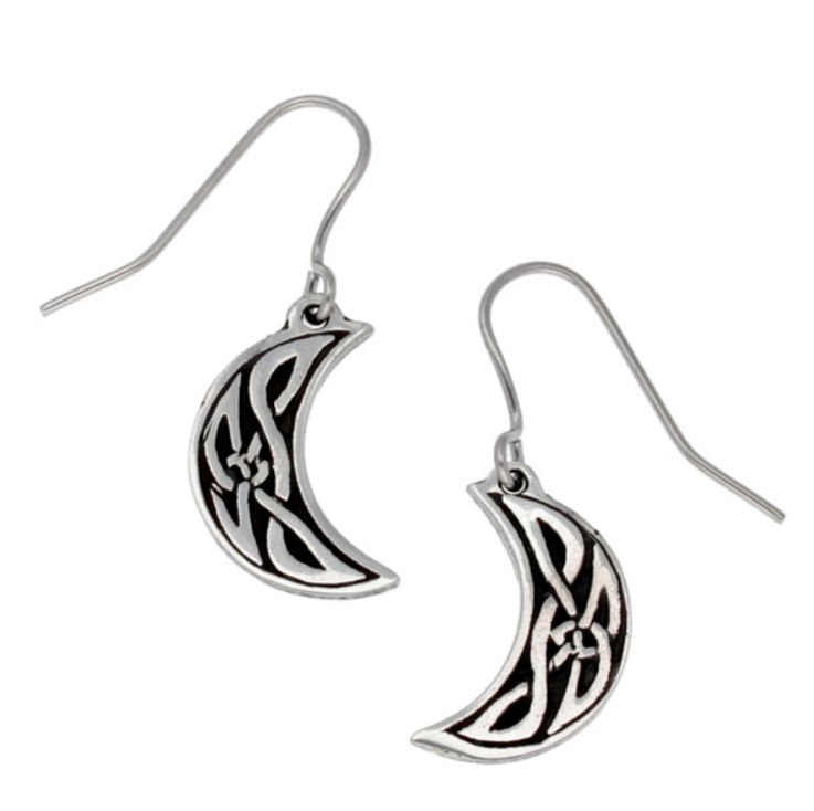 Image 1 of Crescent Moon Celtic Knotwork Stylish Pewter Sheppard Hook Earrings