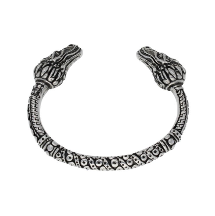 Image 1 of Twin Dragon Heads Embossed Torc Stylish Pewter Bangle