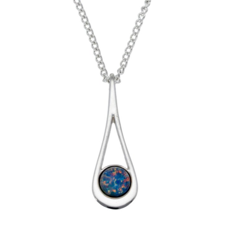 Image 1 of Teardrop Opal Glass Stone Stylish Pewter Pendant