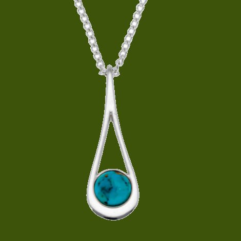Image 0 of Teardrop Turquoise Glass Stone Stylish Pewter Pendant