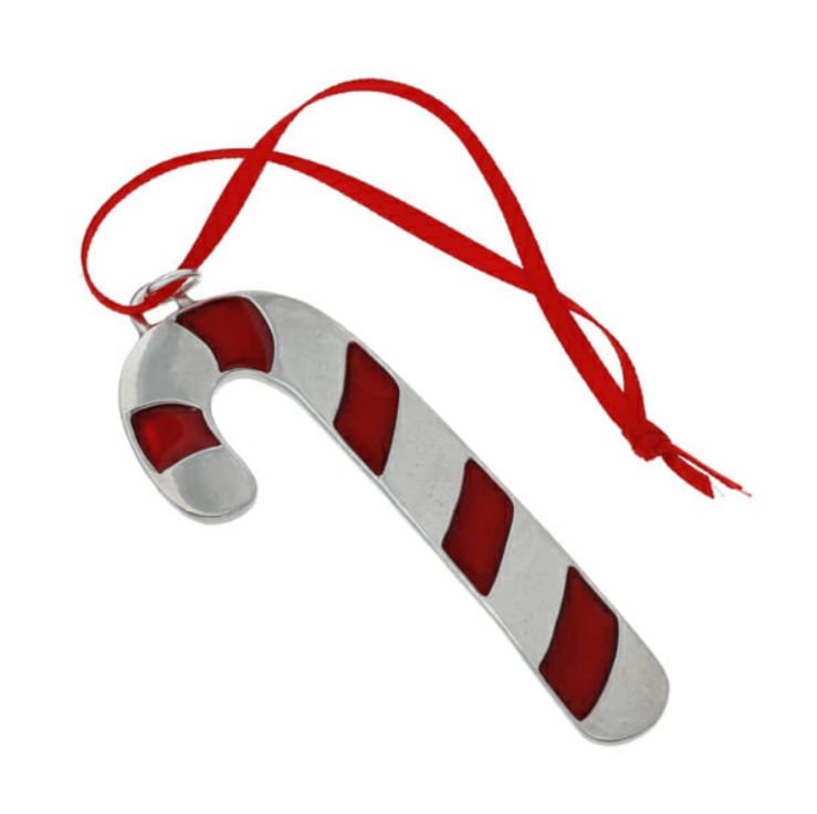 Image 1 of Candy Cane Red Enamel Stylish Pewter Tree Ornament Decoration