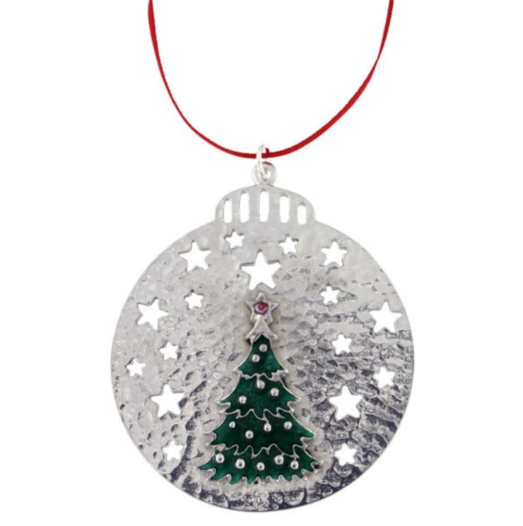 Image 1 of Christmas Tree Green Enamel Red Crystal Stylish Pewter Tree Ornament Decoration