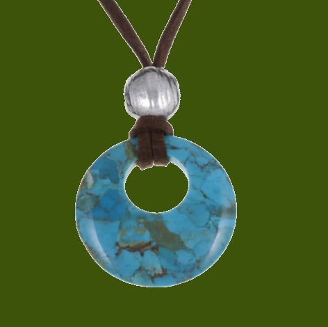 Image 0 of Turquoise Circle Pewter Bead Toggle Faux Suede Cord Pendant