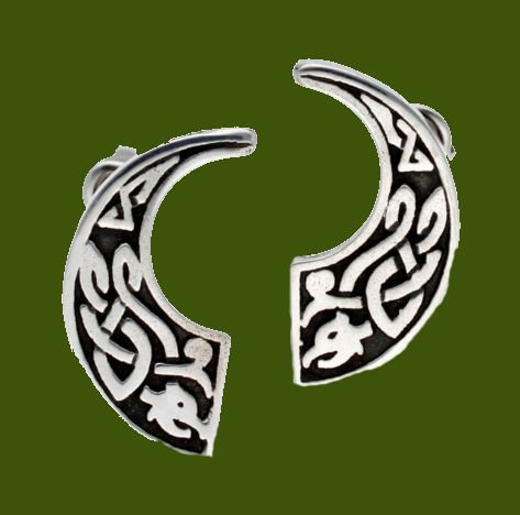 Image 0 of Celtic Beast Knotwork Crescent Stylish Pewter Stud Earrings
