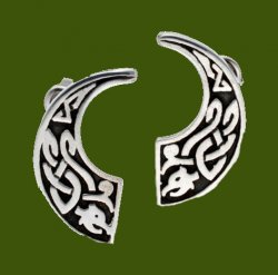 Celtic Beast Knotwork Crescent Stylish Pewter Stud Earrings