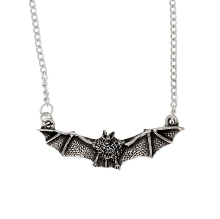 Image 1 of Flying Bat Animal Themed Stylish Pewter Necklace