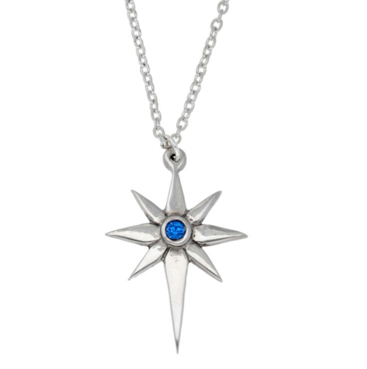 Image 1 of Christmas Star Blue Crystal Polished Stylish Pewter Pendant