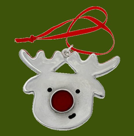 Image 0 of Rudolph Reindeer Red Nose Crystal Stylish Pewter Tree Ornament Decoration