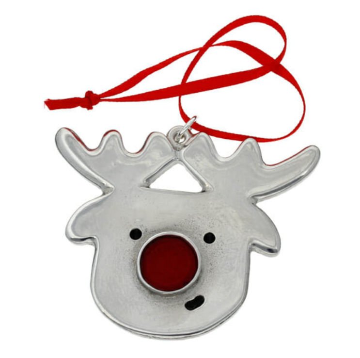 Image 1 of Rudolph Reindeer Red Nose Crystal Stylish Pewter Tree Ornament Decoration