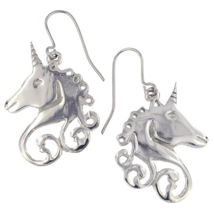 Image 1 of Unicorn Mystical Creature Themed Sheppard Hook Stylish Pewter Earrings