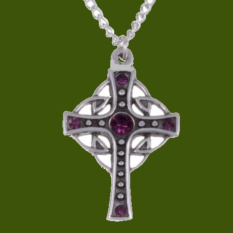 Image 0 of Endless Open Loop Antiqued Cross Purple Crystal Stone Stylish Pewter Pendant