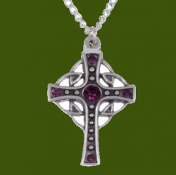 Endless Open Loop Antiqued Cross Purple Crystal Stone Stylish Pewter Pendant