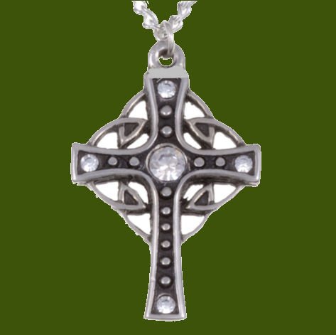 Image 0 of Endless Open Loop Antiqued Cross Clear Crystal Stone Stylish Pewter Pendant