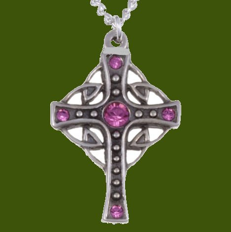 Image 0 of Endless Open Loop Antiqued Cross Pink Crystal Stone Stylish Pewter Pendant