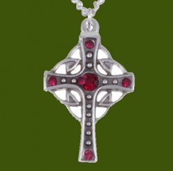 Endless Open Loop Antiqued Cross Red Crystal Stone Stylish Pewter Pendant