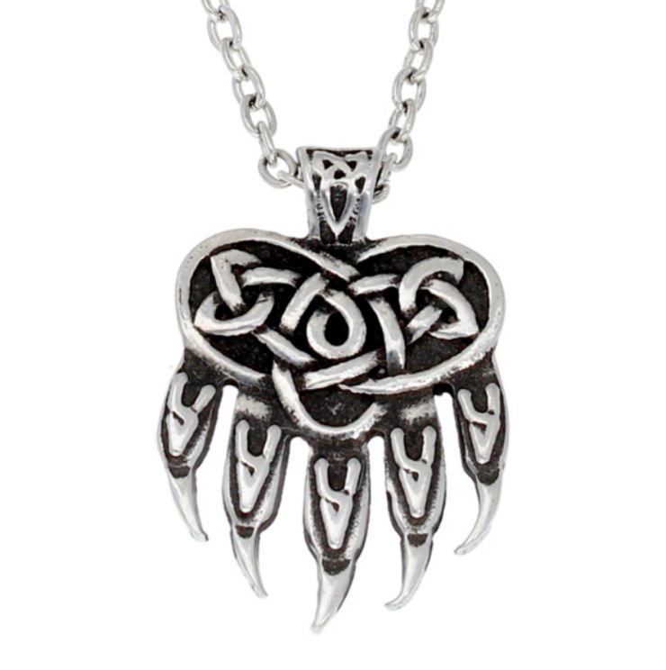 Image 1 of Bear Paw Celtic Knotwork Antiqued Stylish Pewter Pendant