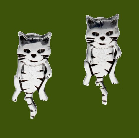 Image 0 of Dangle Cat Animal Themed Two-Part Small Stud Stylish Pewter Earrings