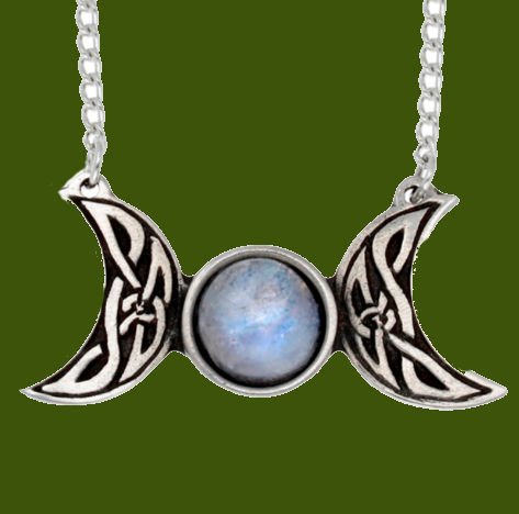 Image 0 of Moonstone Celtic Knotwork Triple Moon Stylish Pewter Necklace