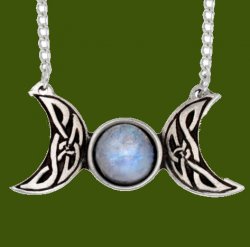 Moonstone Celtic Knotwork Triple Moon Stylish Pewter Necklace