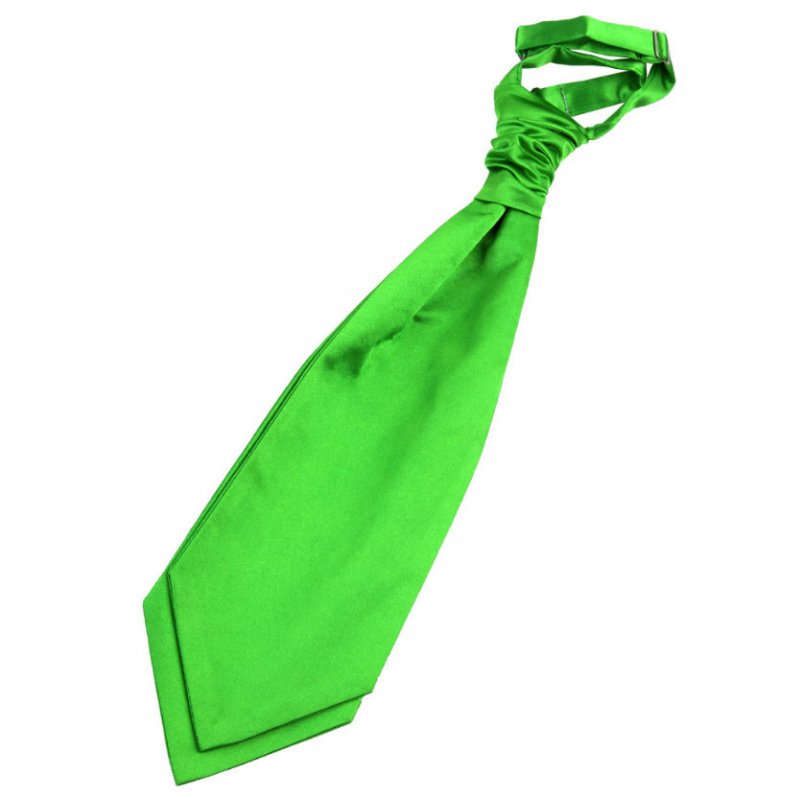 Image 1 of Apple Green Mens Plain Satin Pre-tied Ruche Wedding Cravat Necktie 