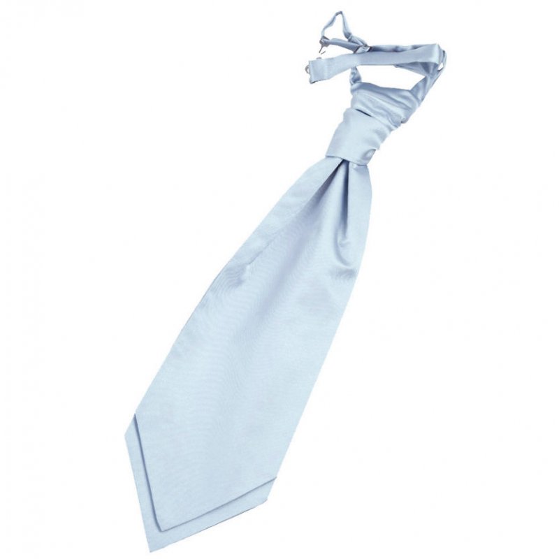 Image 1 of Baby Blue Mens Plain Satin Pre-tied Ruche Wedding Cravat Necktie 