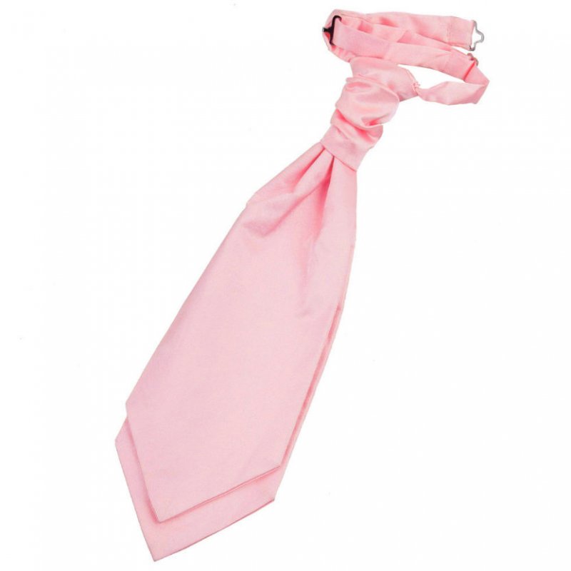 Image 1 of Baby Pink Mens Plain Satin Pre-tied Ruche Wedding Cravat Necktie 