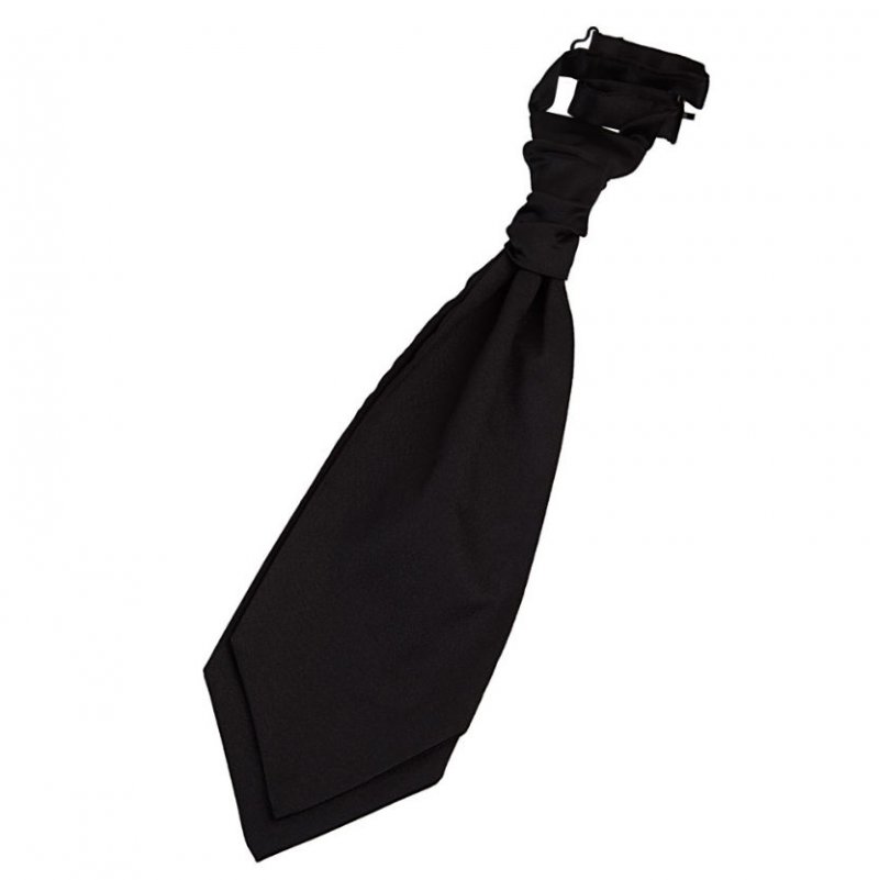 Image 1 of Black Mens Plain Satin Pre-tied Ruche Wedding Cravat Necktie 