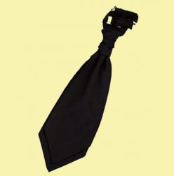 Black Mens Plain Satin Pre-tied Ruche Wedding Cravat Necktie 