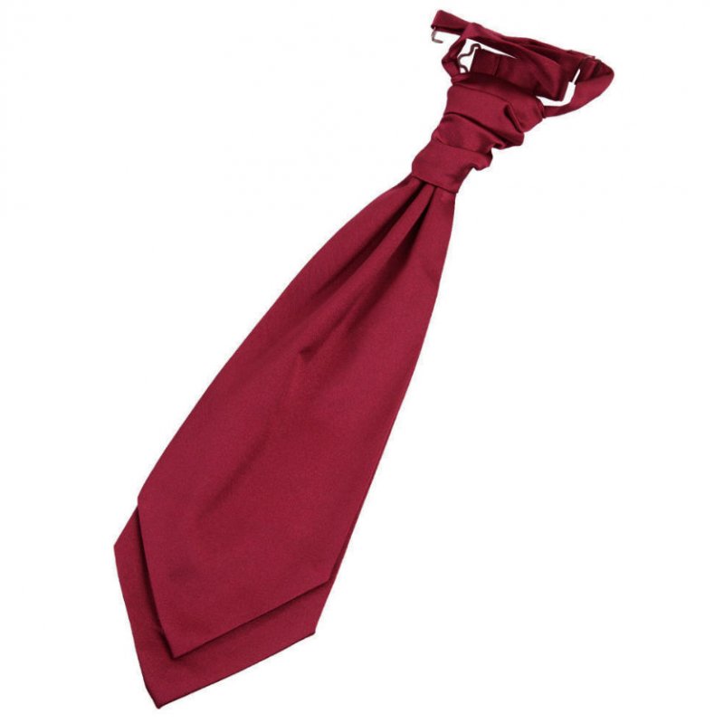 Image 1 of Burgundy Mens Plain Satin Pre-tied Ruche Wedding Cravat Necktie 