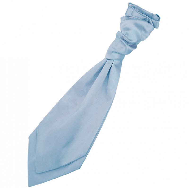 Image 1 of Dusty Blue Boys Plain Satin Pre-tied Ruche Wedding Cravat Necktie 
