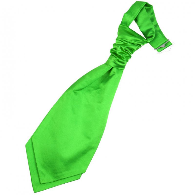Image 1 of Apple Green Boys Plain Satin Pre-tied Ruche Wedding Cravat Necktie 