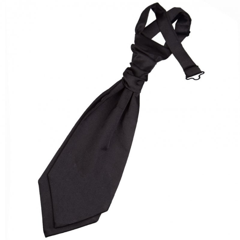 Image 1 of Black Boys Plain Satin Pre-tied Ruche Wedding Cravat Necktie 