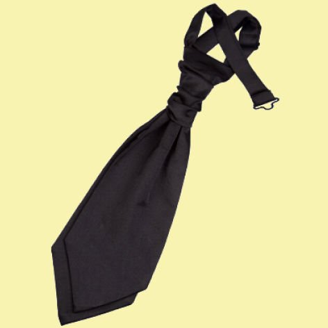 Image 0 of Black Boys Plain Satin Pre-tied Ruche Wedding Cravat Necktie 