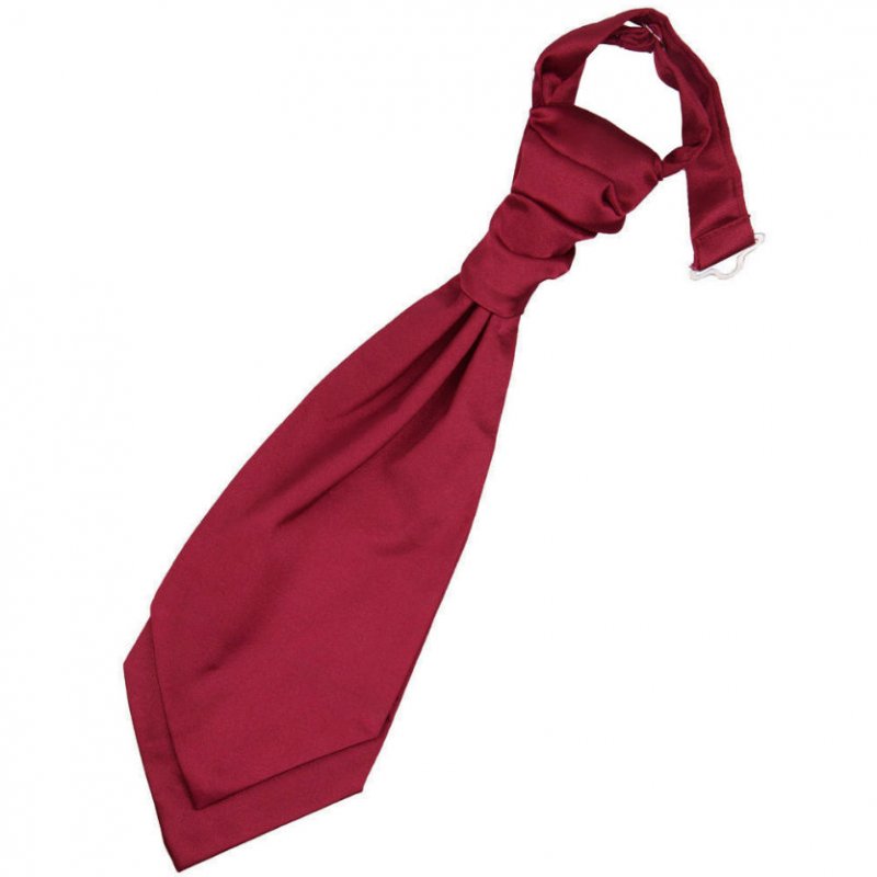 Image 1 of Burgundy Boys Plain Satin Pre-tied Ruche Wedding Cravat Necktie 