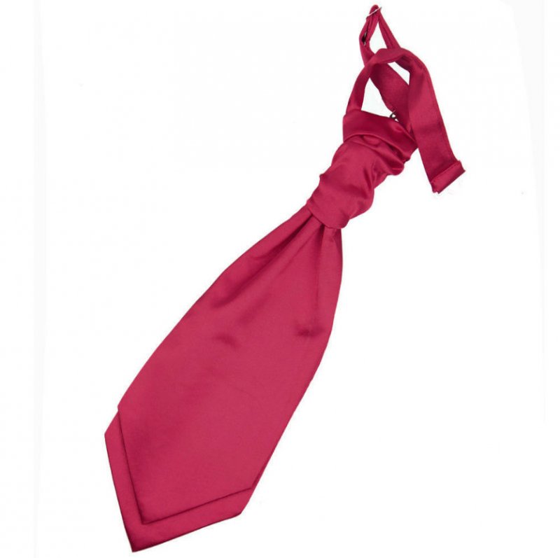 Image 1 of Crimson Red Boys Plain Satin Pre-tied Ruche Wedding Cravat Necktie 